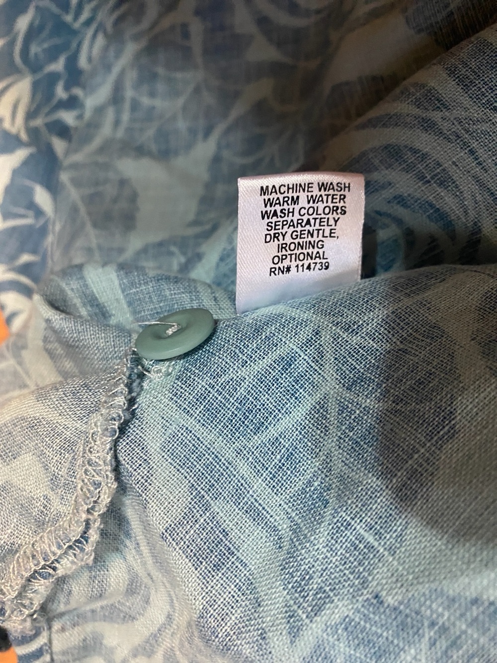Flax 100% Linen Blue Floral Button-Down Shirt - Picture 6 of 6